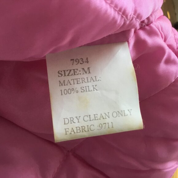 Dynasty Pink Quilted Puffer Asian Silk Mandarin Collar Frog Closure Jacket - Picture 8 of 12